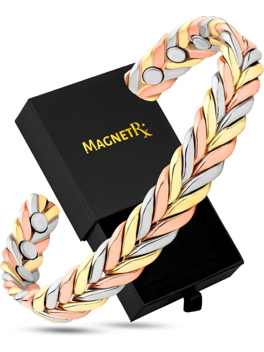 Stylish Tri-Color Magnetic Copper Cuff Bracelet for Women - Adjustable M/L Size